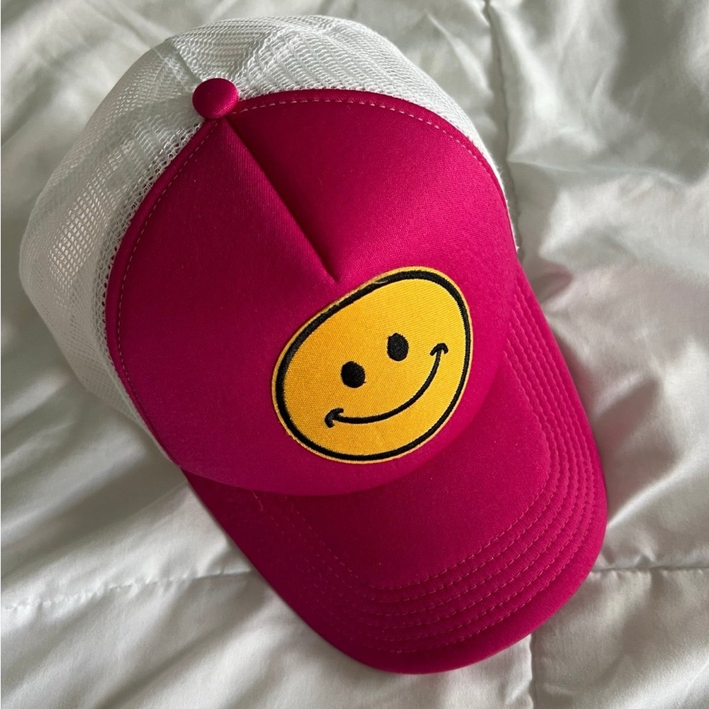 Pink and White Smiley Face Trucker Hat